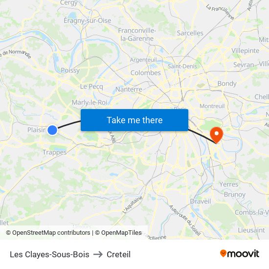 Les Clayes-Sous-Bois to Creteil map