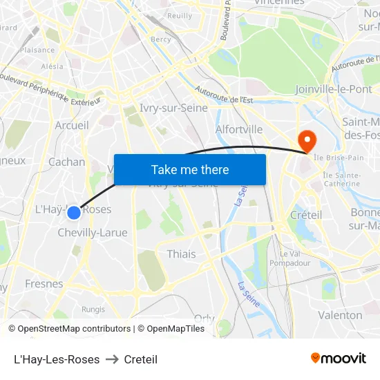 L'Hay-Les-Roses to Creteil map