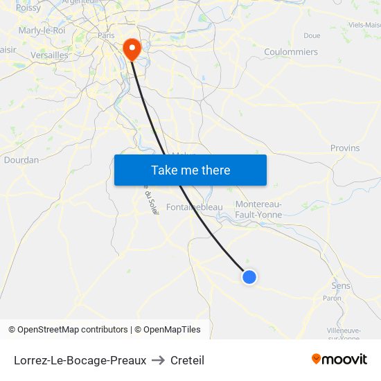 Lorrez-Le-Bocage-Preaux to Creteil map