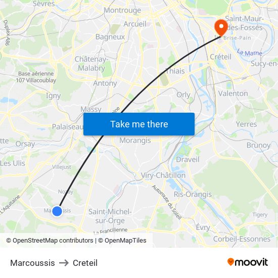 Marcoussis to Creteil map