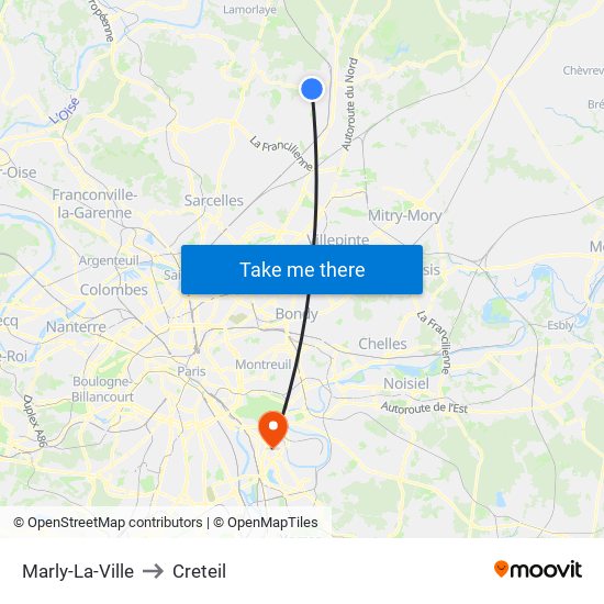 Marly-La-Ville to Creteil map
