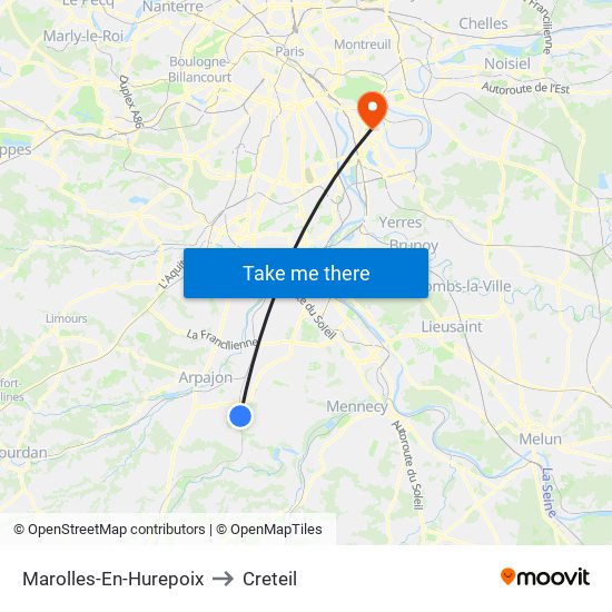 Marolles-En-Hurepoix to Creteil map