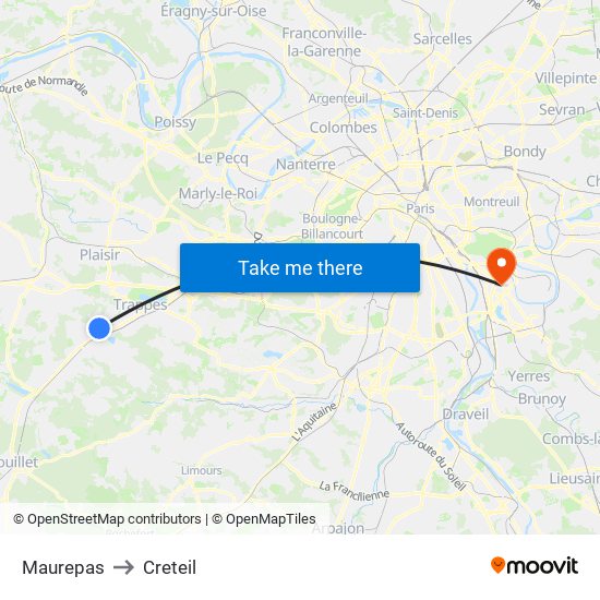 Maurepas to Creteil map