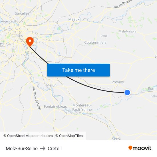 Melz-Sur-Seine to Creteil map