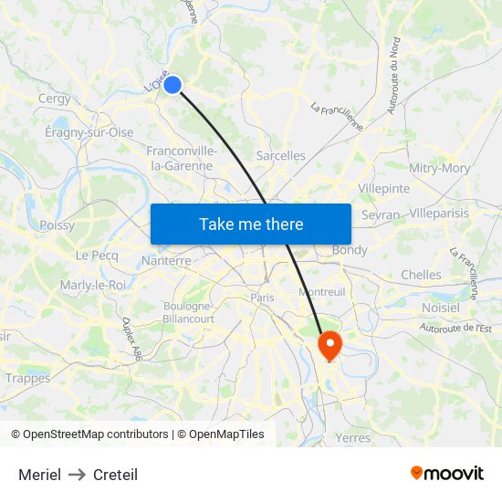 Meriel to Creteil map