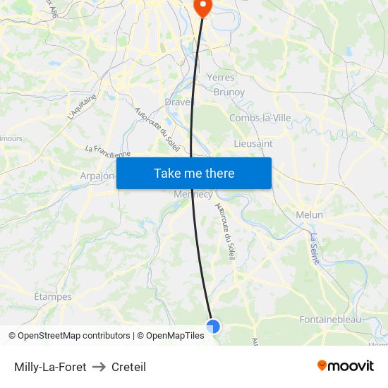 Milly-La-Foret to Creteil map