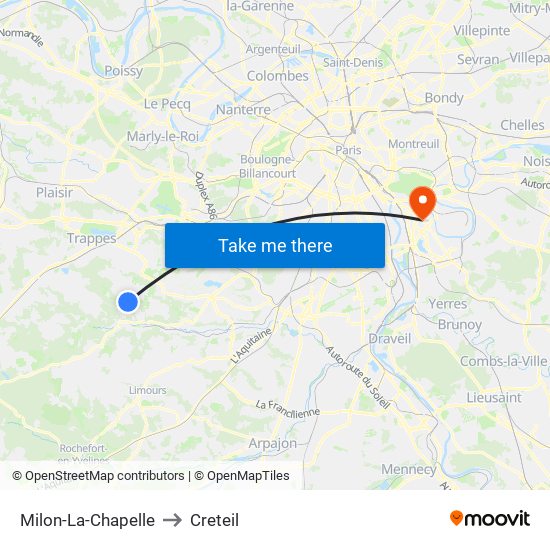 Milon-La-Chapelle to Creteil map