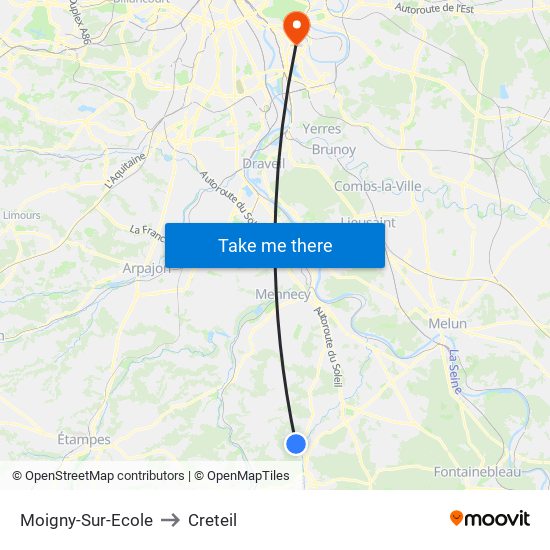 Moigny-Sur-Ecole to Creteil map