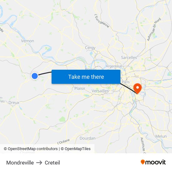 Mondreville to Creteil map