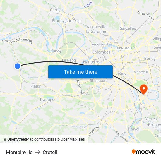 Montainville to Creteil map