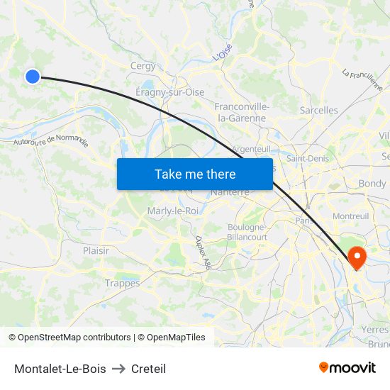 Montalet-Le-Bois to Creteil map