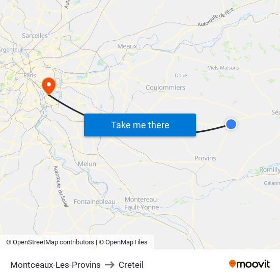 Montceaux-Les-Provins to Creteil map