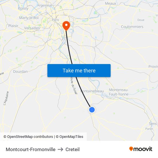 Montcourt-Fromonville to Creteil map