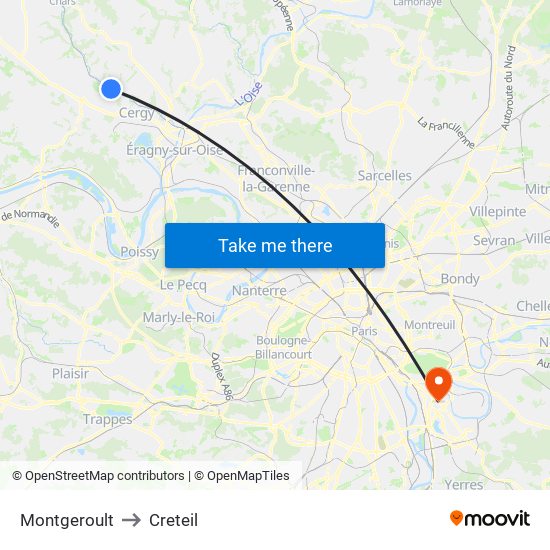 Montgeroult to Creteil map