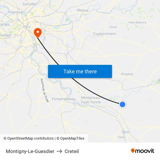 Montigny-Le-Guesdier to Creteil map