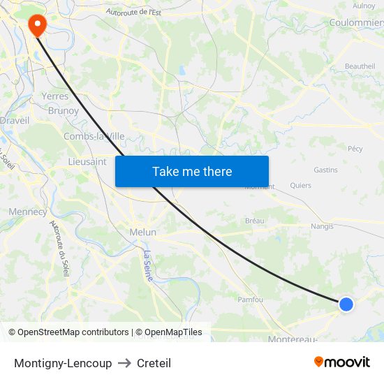 Montigny-Lencoup to Creteil map