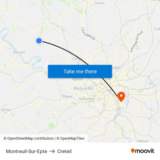Montreuil-Sur-Epte to Creteil map