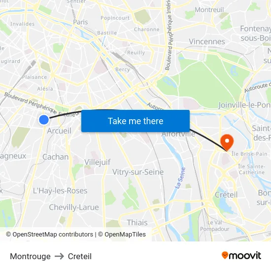 Montrouge to Creteil map