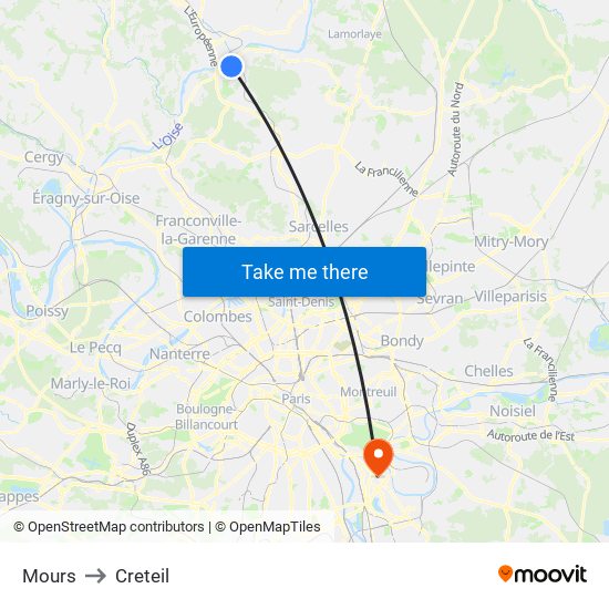 Mours to Creteil map