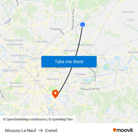 Moussy-Le-Neuf to Creteil map