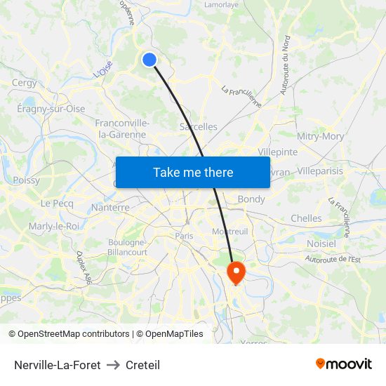 Nerville-La-Foret to Creteil map