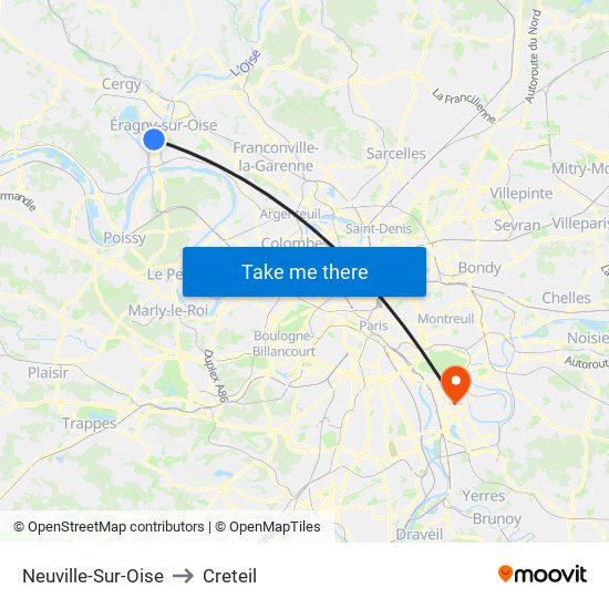 Neuville-Sur-Oise to Creteil map