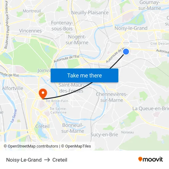 Noisy-Le-Grand to Creteil map