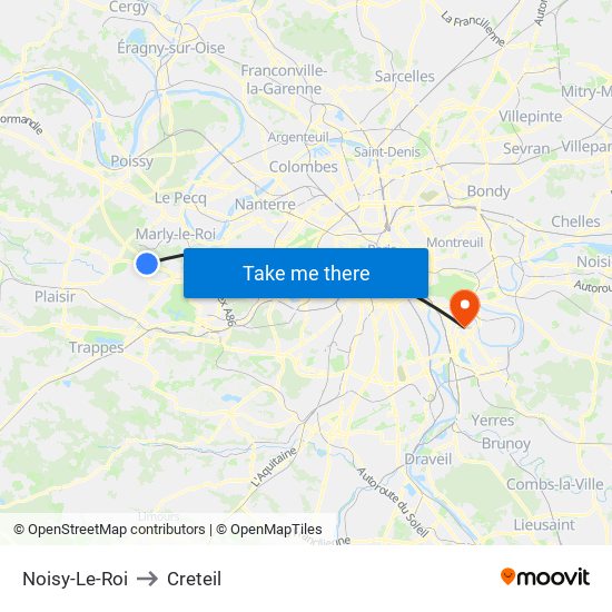 Noisy-Le-Roi to Creteil map