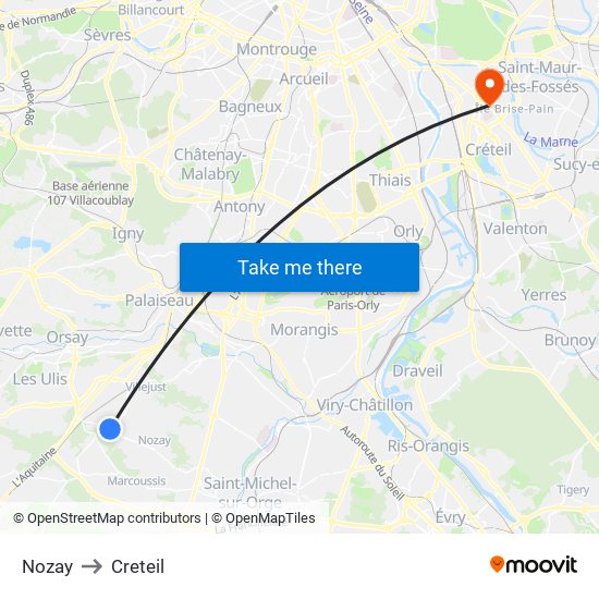 Nozay to Creteil map