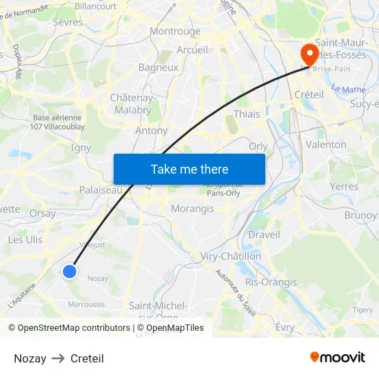 Nozay to Creteil map