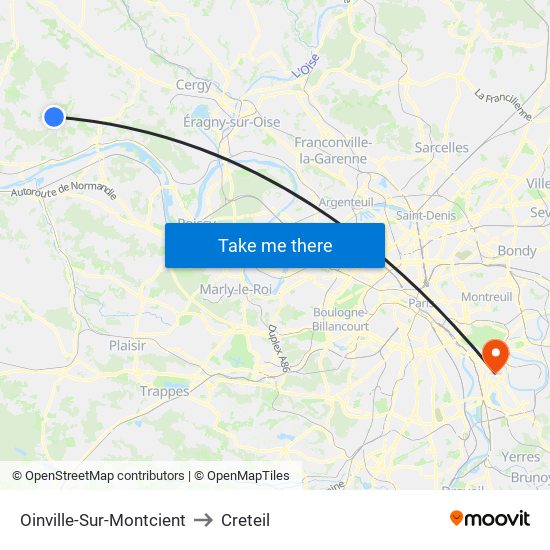 Oinville-Sur-Montcient to Creteil map