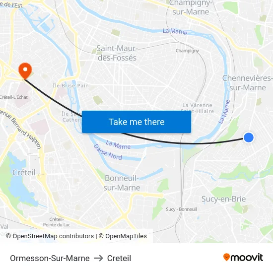 Ormesson-Sur-Marne to Creteil map
