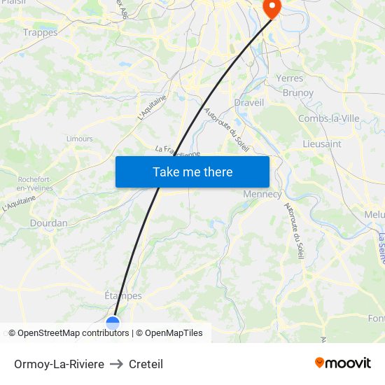 Ormoy-La-Riviere to Creteil map