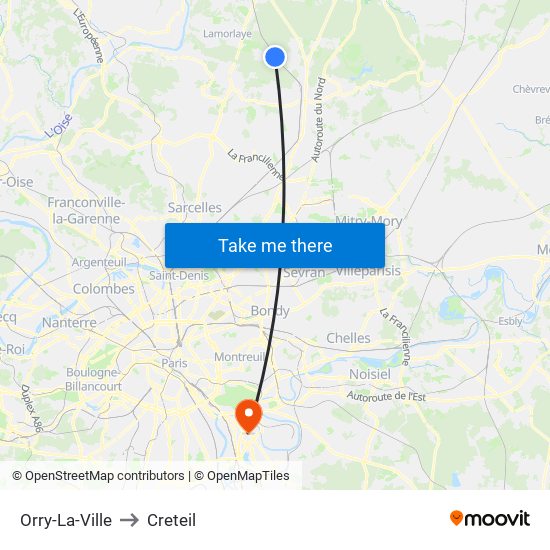 Orry-La-Ville to Creteil map