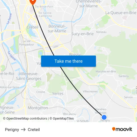 Perigny to Creteil map