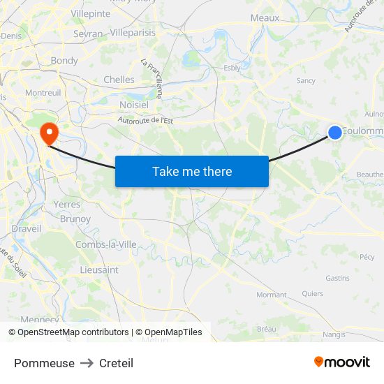 Pommeuse to Creteil map