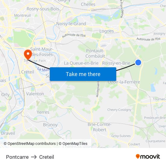 Pontcarre to Creteil map