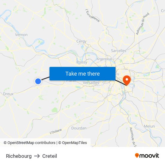 Richebourg to Creteil map