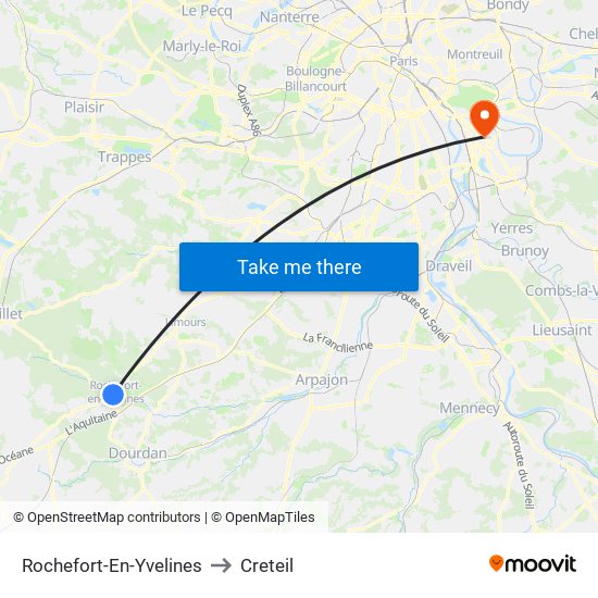 Rochefort-En-Yvelines to Creteil map
