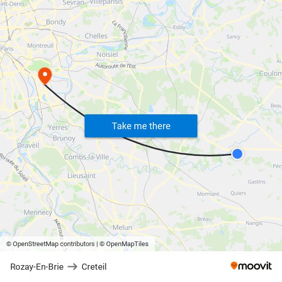 Rozay-En-Brie to Creteil map