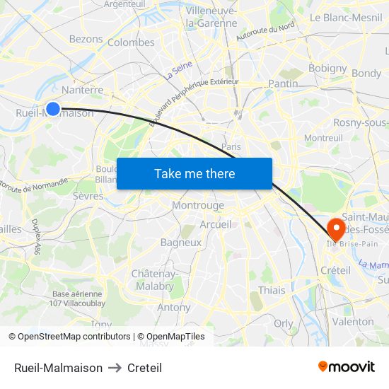 Rueil-Malmaison to Creteil map