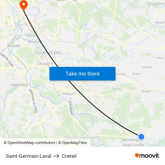 Saint-Germain-Laval to Creteil map
