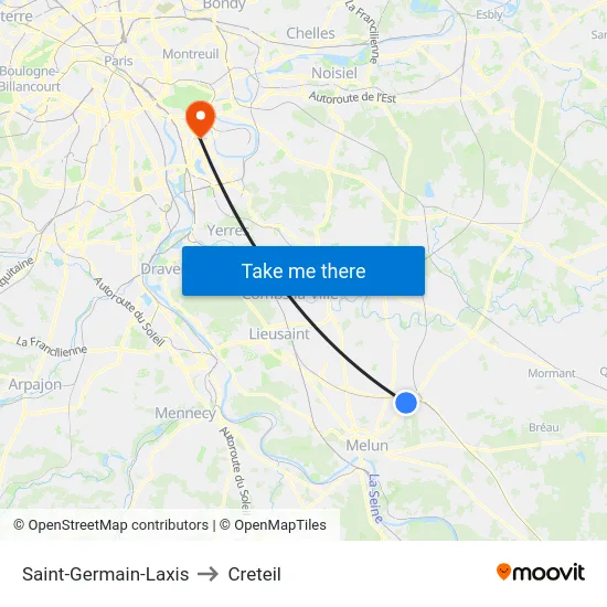 Saint-Germain-Laxis to Creteil map