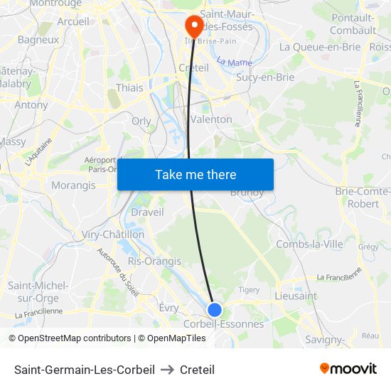 Saint-Germain-Les-Corbeil to Creteil map
