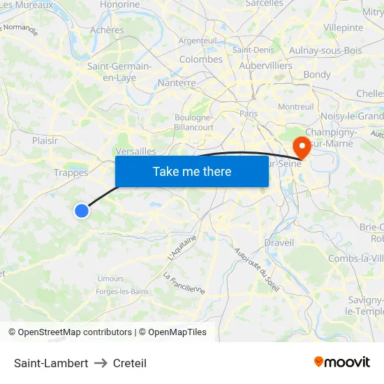 Saint-Lambert to Creteil map