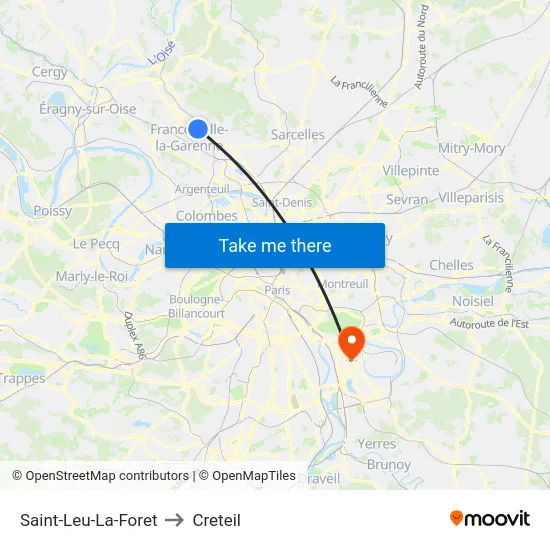 Saint-Leu-La-Foret to Creteil map