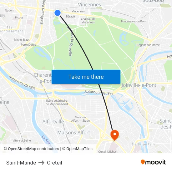 Saint-Mande to Creteil map