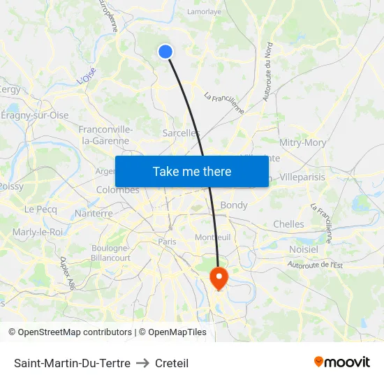 Saint-Martin-Du-Tertre to Creteil map