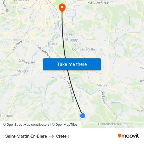 Saint-Martin-En-Biere to Creteil map
