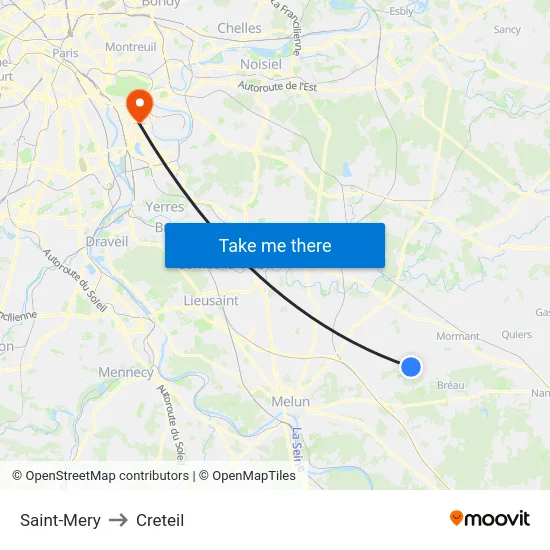 Saint-Mery to Creteil map